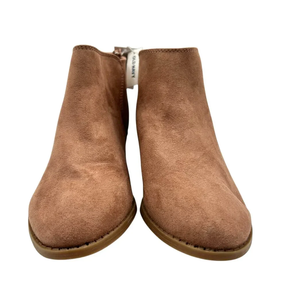 Old Navy Girls Tan Suede Rear Zip Stacked Block Heel Ankle‎ Booties Size 4